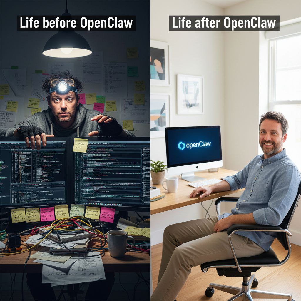 Life before vs after OpenClaw — hacker vs chill
